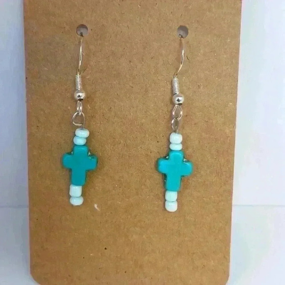 925 silver turquoise cross earrings handmade - Picture 1 of 3
